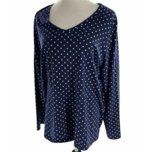 Croft & Barrow Long Sleeve Intimates Top Women Plus Size 2X Navy Blue Polka Dot - Picture 1 of 7